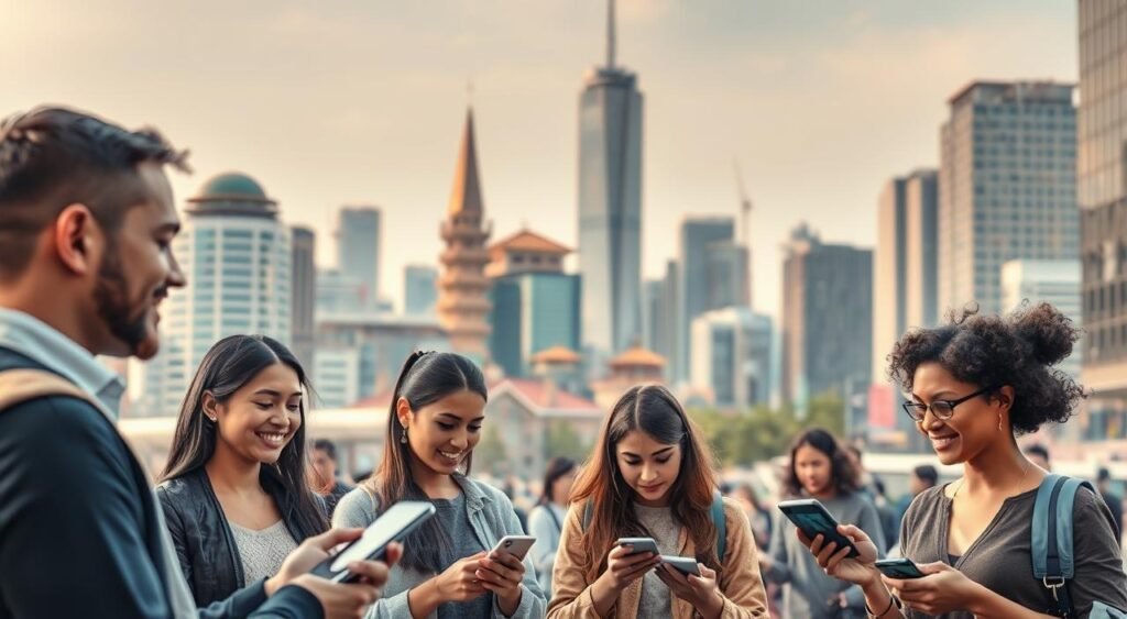 A modern cityscape, bustling with activity, serves as the backdrop for the seamless integration of artificial intelligence into daily life. In the foreground, a diverse cast of individuals interacts with sleek, intuitive devices, their expressions reflecting a sense of ease and connectivity. The middle ground showcases a harmonious blend of traditional architecture and cutting-edge technological infrastructure, symbolizing the fusion of the analog and digital realms. Soft, diffused lighting casts a warm, inviting glow, evoking a sense of progress and optimism. The overall scene conveys a vision of AI-powered convenience, enhancing and enriching the everyday experiences of the urban populace.